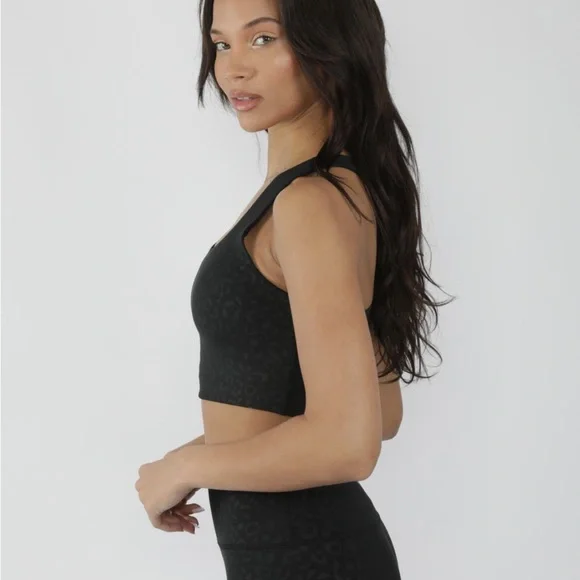 90 Degree by Reflex Wonerlink Black Leopard Print Racerback Sports Bra - Picture 7 of 13